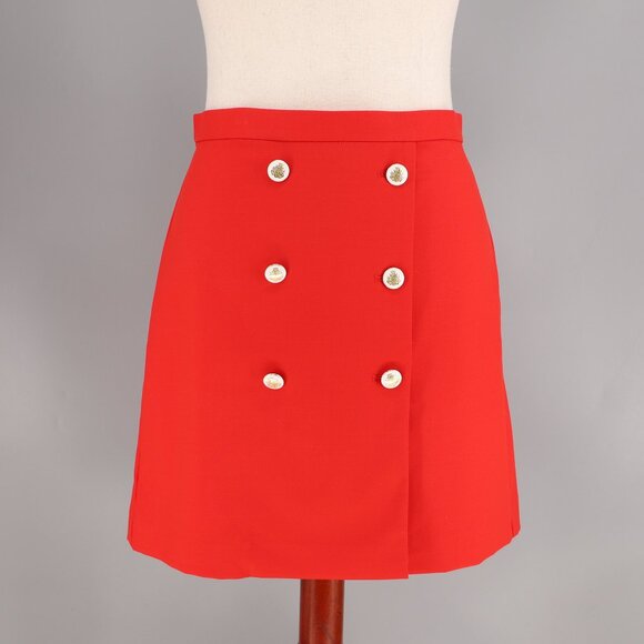 NWT ANN TAYLOR Button Embellished A-Line Wrap Skirt Bright Cherry Red Size 14 - Picture 1 of 10